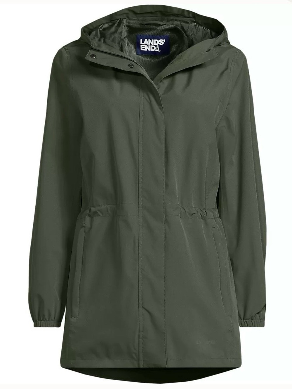 Lands' End Women's Olive Green Hooded Utility Rain Jacket
